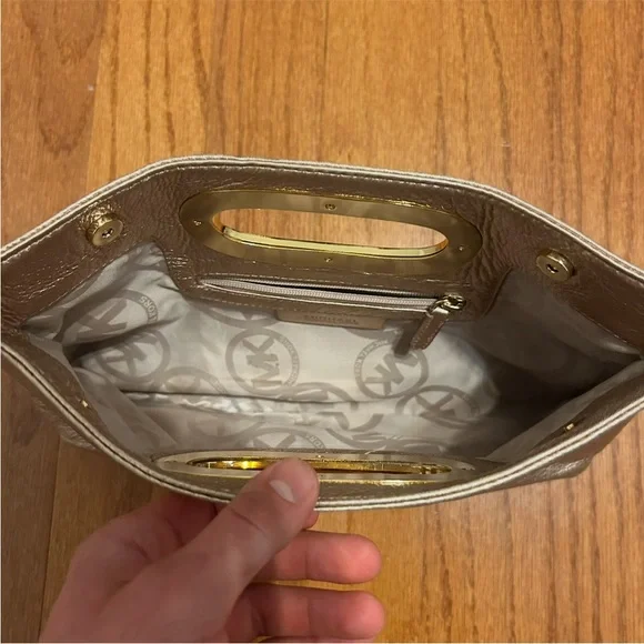 Michael Kors Metallic Gold Leather Clutch – Cutout Handle